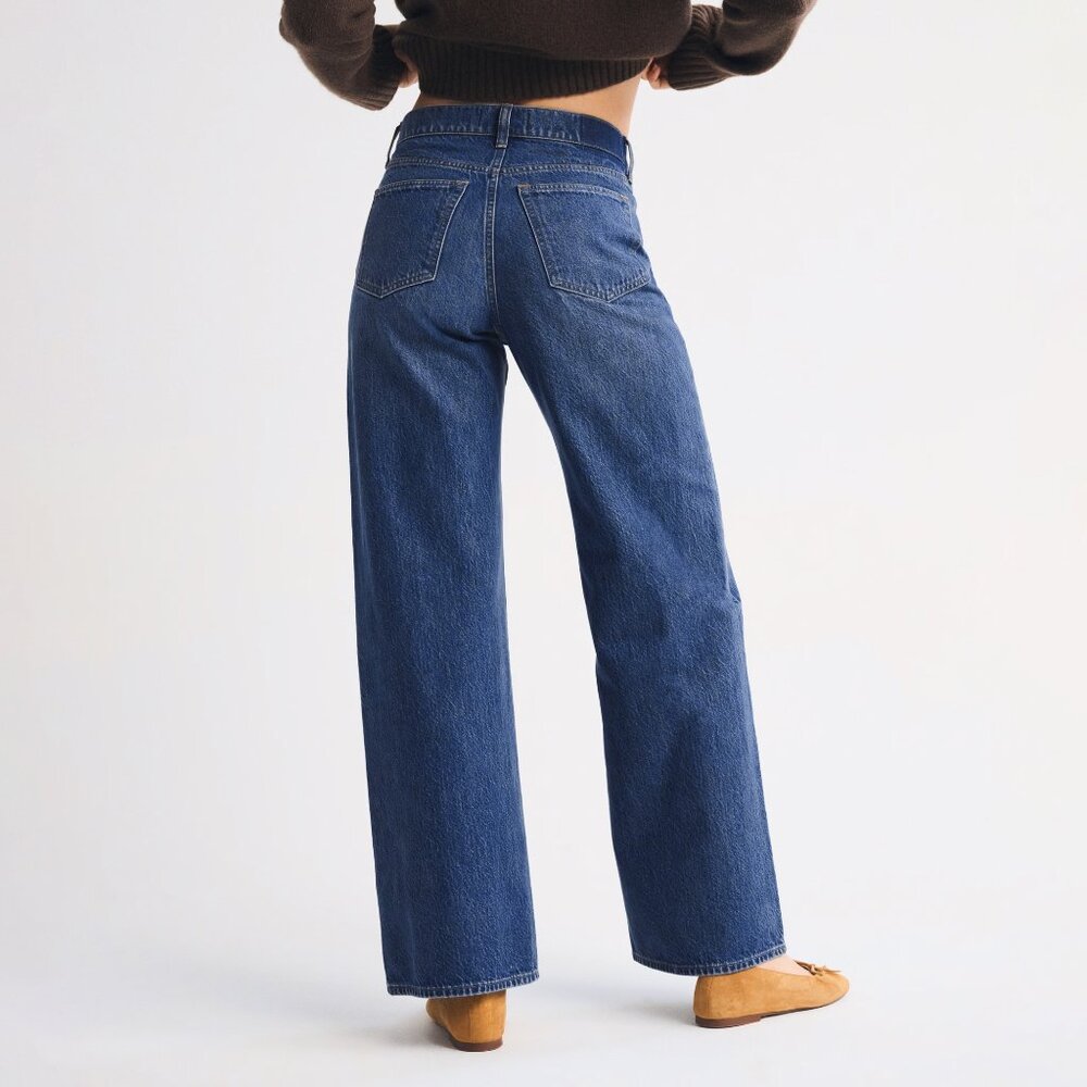 Abercrombie High Rise Wide Leg Jeans Medium Dark Size 27 NEW NWT - Picture 2 of 10